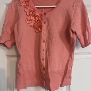 The Limited Button Down Cardigan Women's M Coral Satin Cut Out Flowers